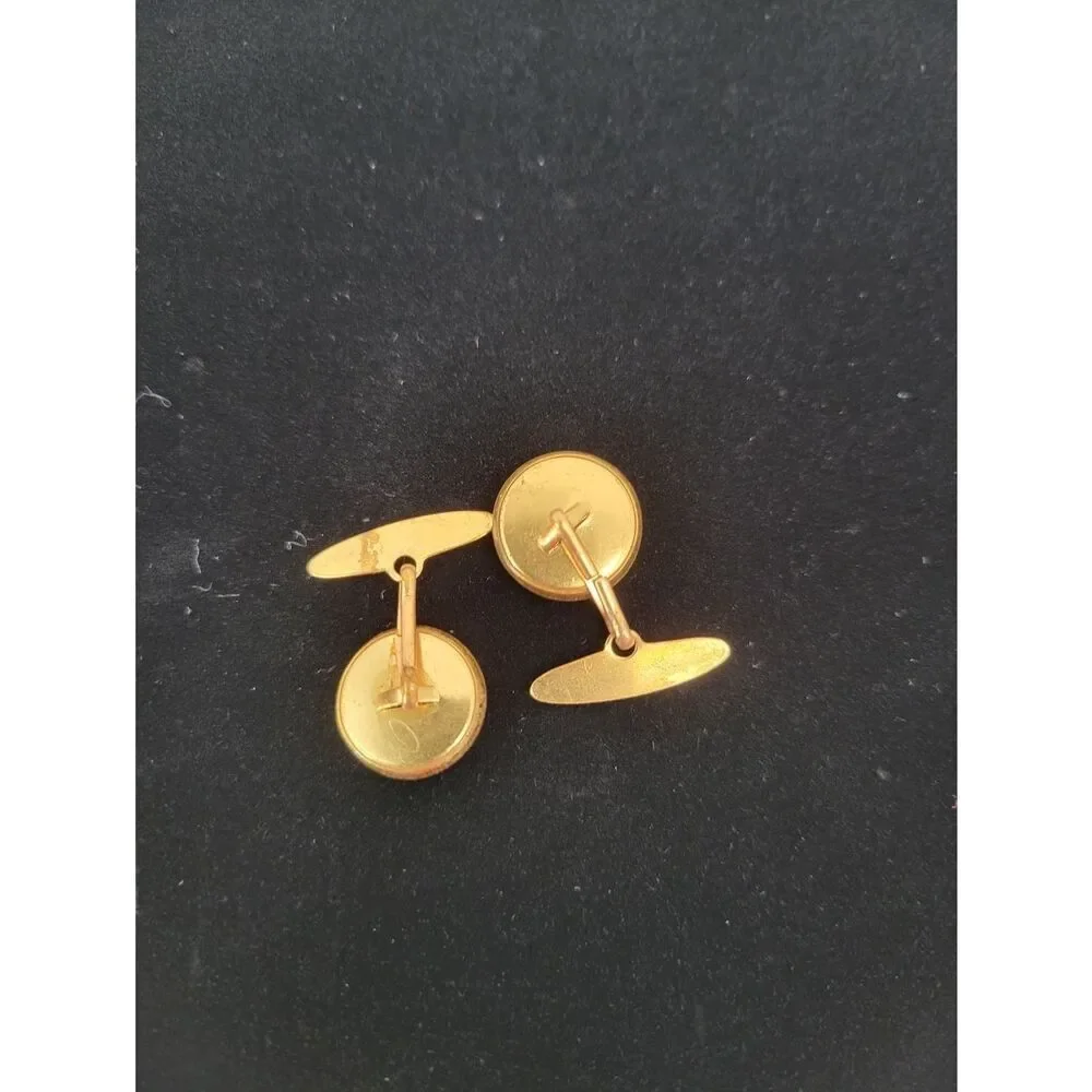 Vintage Space Age Rocket Ship Gold-Tone Round Cufflinks 60s